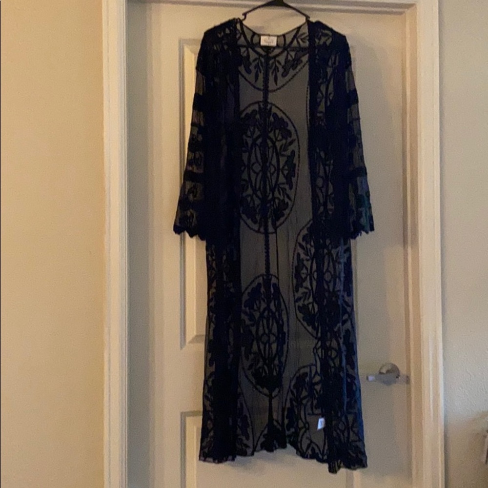 Black ankle length lace kimono